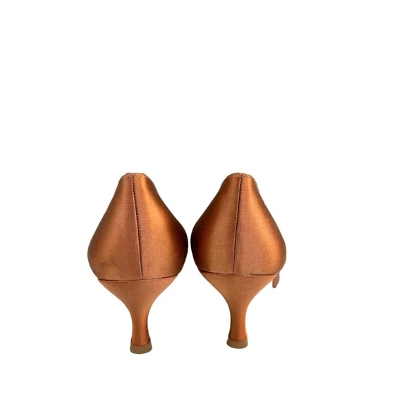 Stuart Weitzman Satin Bronze Peep Toe Kitten Heel Leather Pumps Women’s Size 8 - Picture 5 of 7